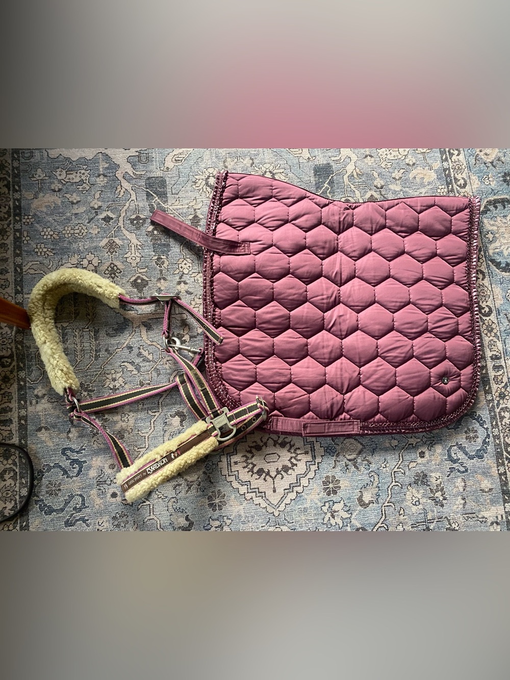 Plum Quilted Saddle Pad with Coordinated Plush Halter